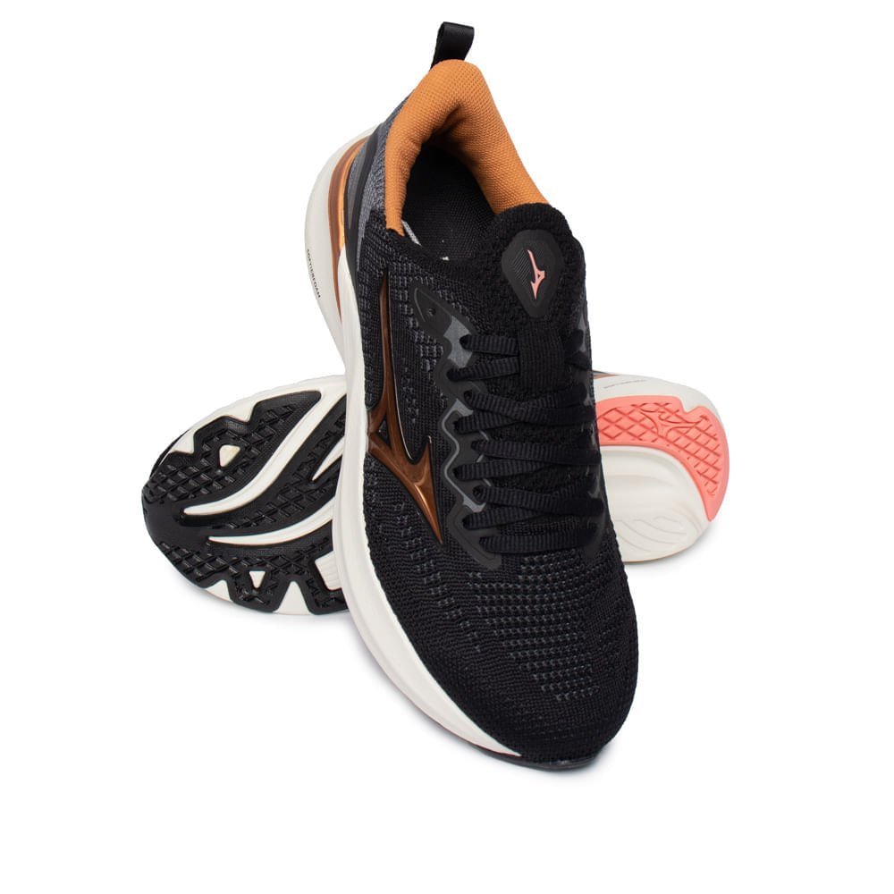 Tênis Feminino Mizuno Glow 3 Knit Softierfoam Preto/Dourado Preto 5
