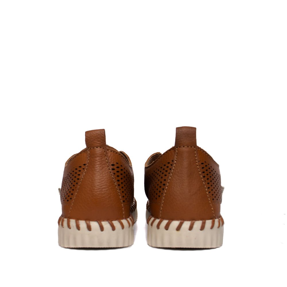Tênis Feminino Bottero Couro Perfurado Caramelo/Off White Marrom 3