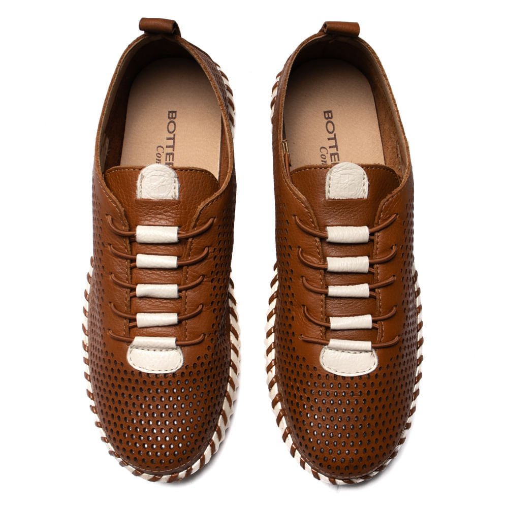Tênis Feminino Bottero Couro Perfurado Caramelo/Off White Marrom 4