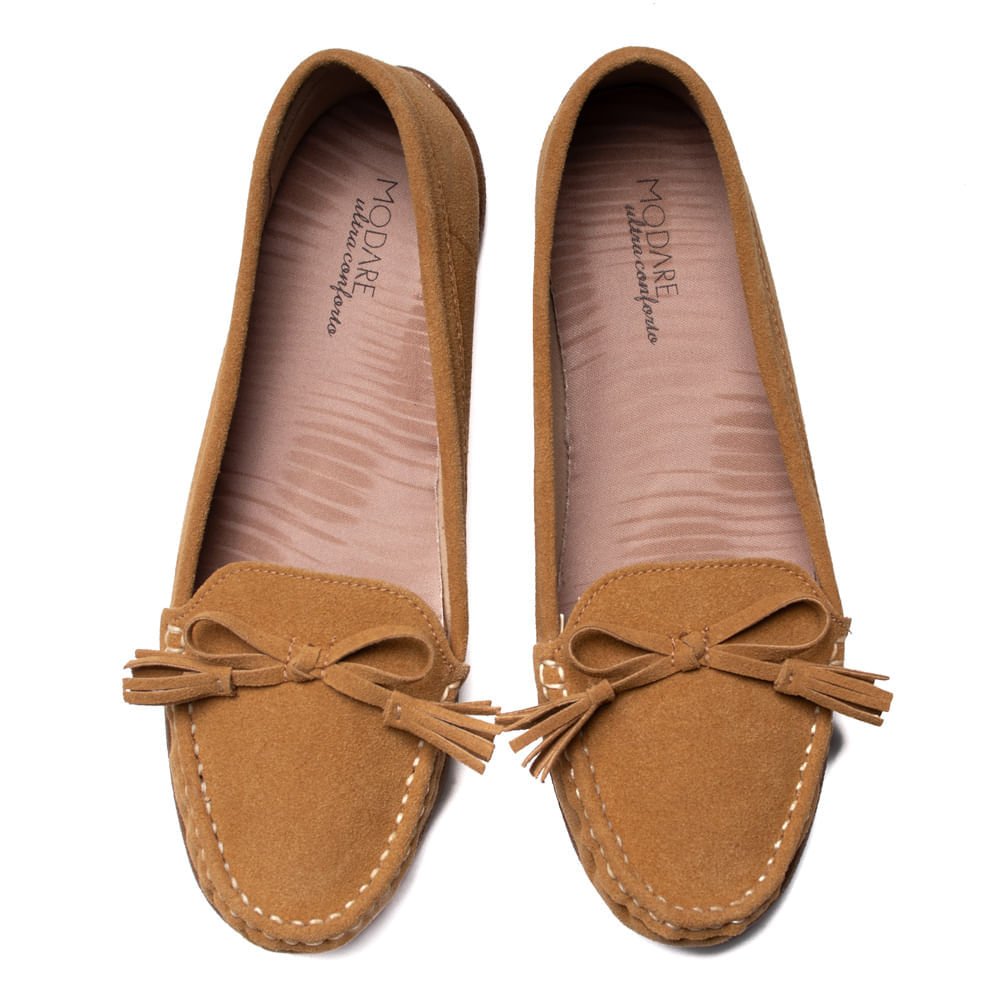 Mocassim Feminino Modare Camurção Laço Caramelo Marrom 4