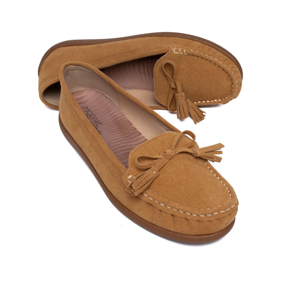 Mocassim Feminino Modare Camurção Laço Caramelo Marrom 5