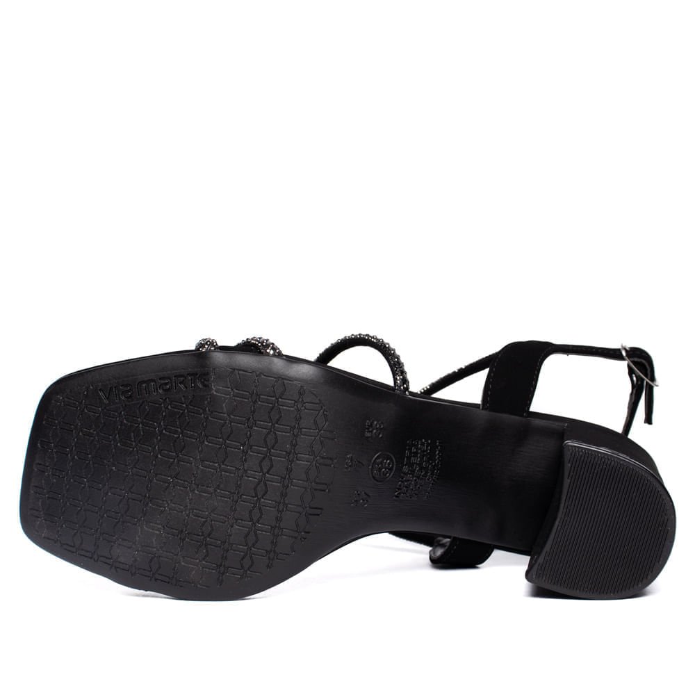 Sandália Feminina Via Marte Nobuck Salto Grosso Strass Preto Preto 2