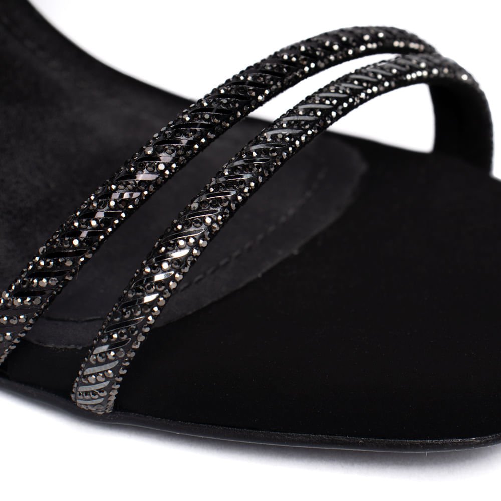 Sandália Feminina Via Marte Nobuck Salto Grosso Strass Preto Preto 6