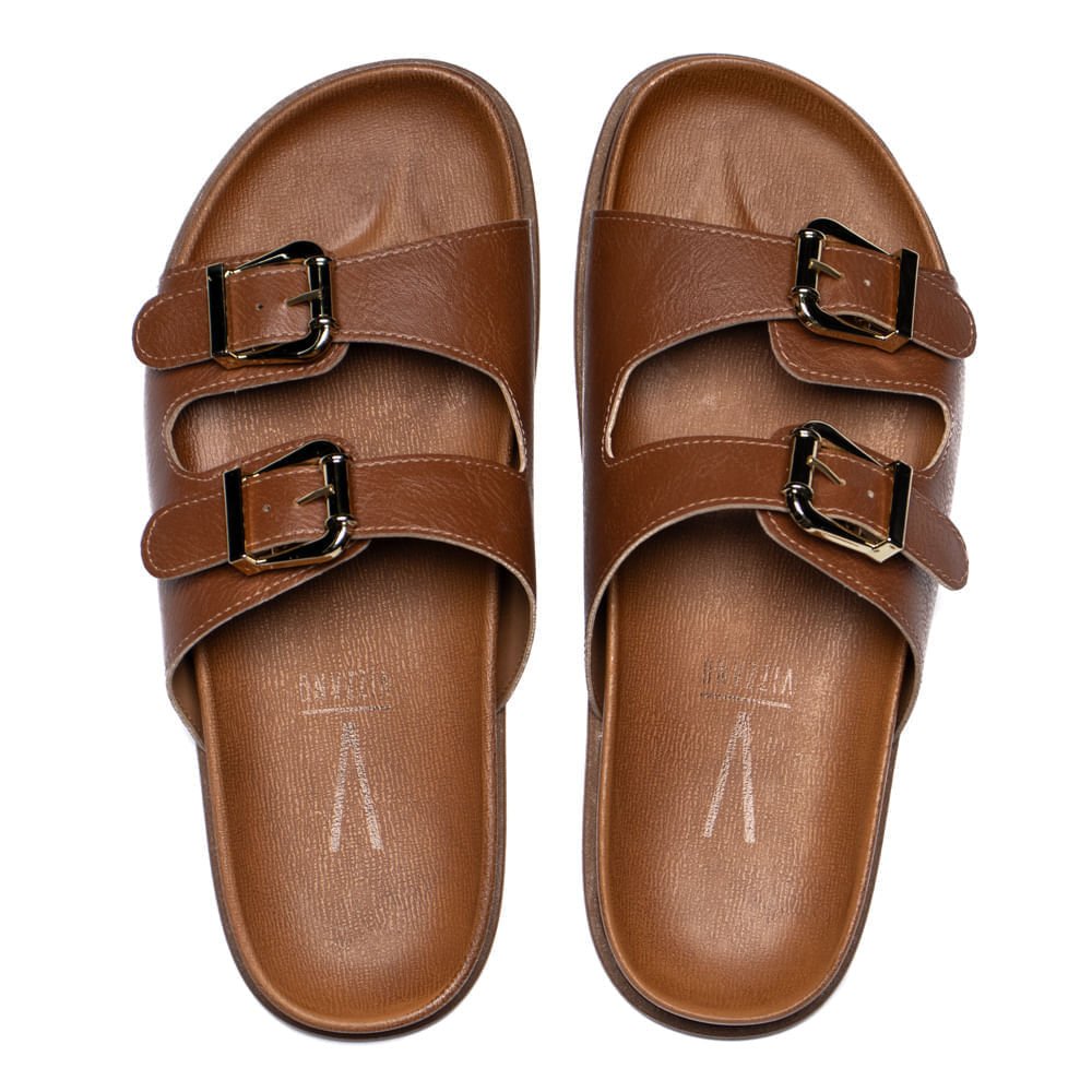 Chinelo Slide Feminino Vizzano Fivelas Caramelo