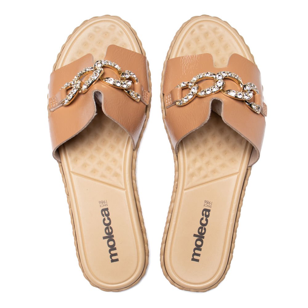 Rasteira Feminina Moleca Verniz Corrente Bege/Dourado