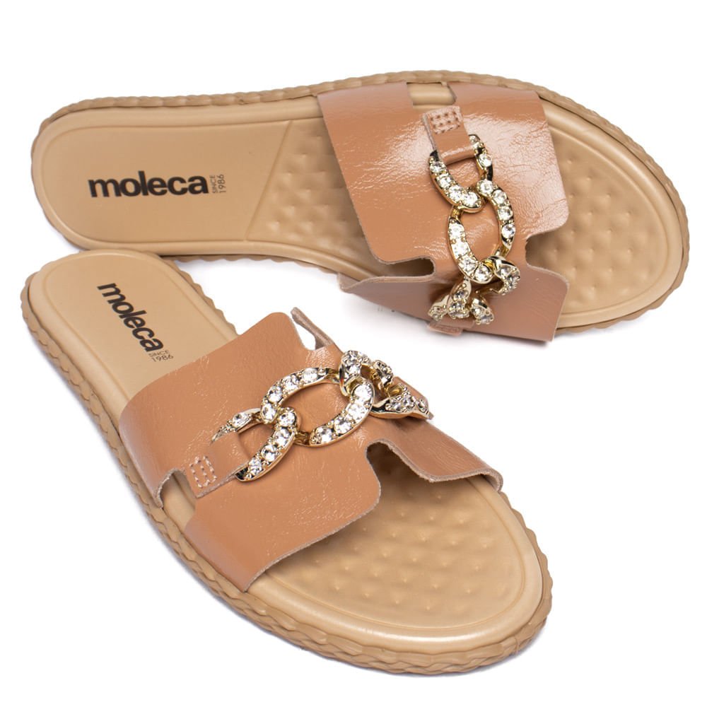 Rasteira Feminina Moleca Verniz Corrente Bege/Dourado Bege 5