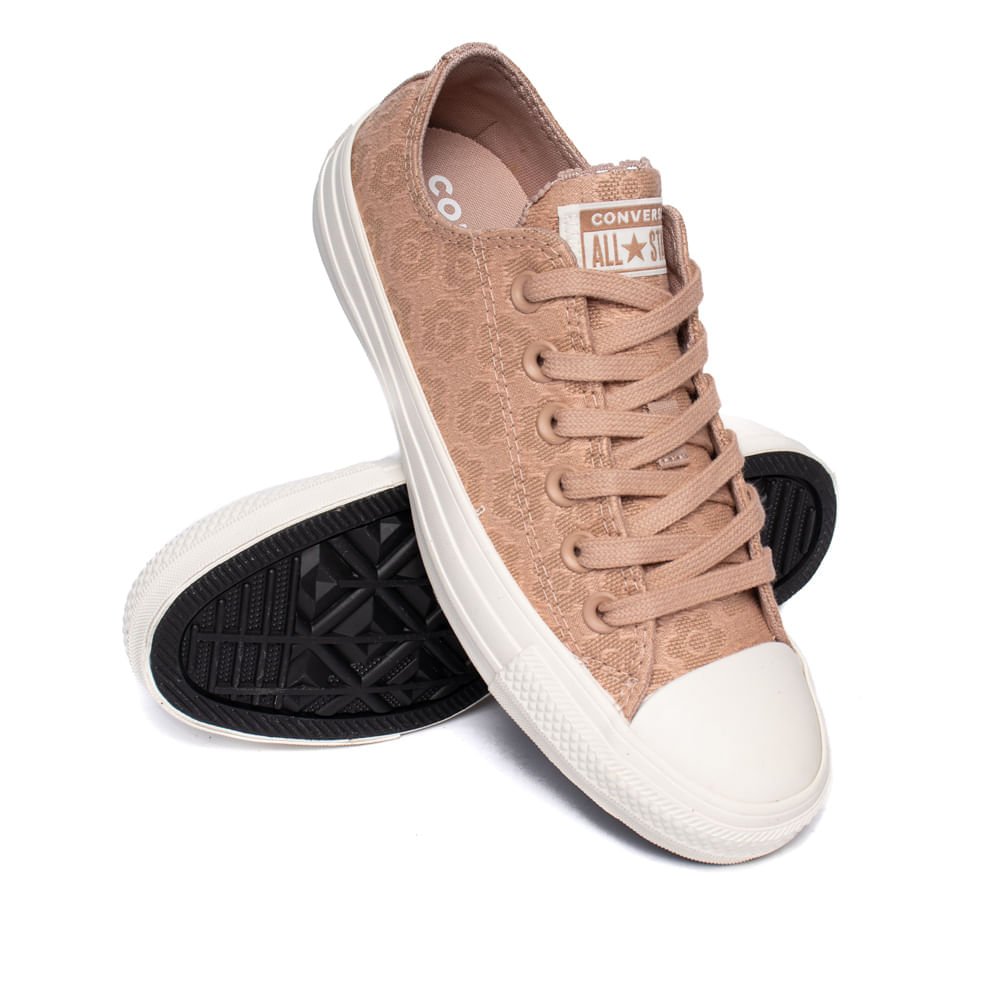 Tênis Feminino Converse Cano Baixo Padrão Floral Bege/Rose Bege 5