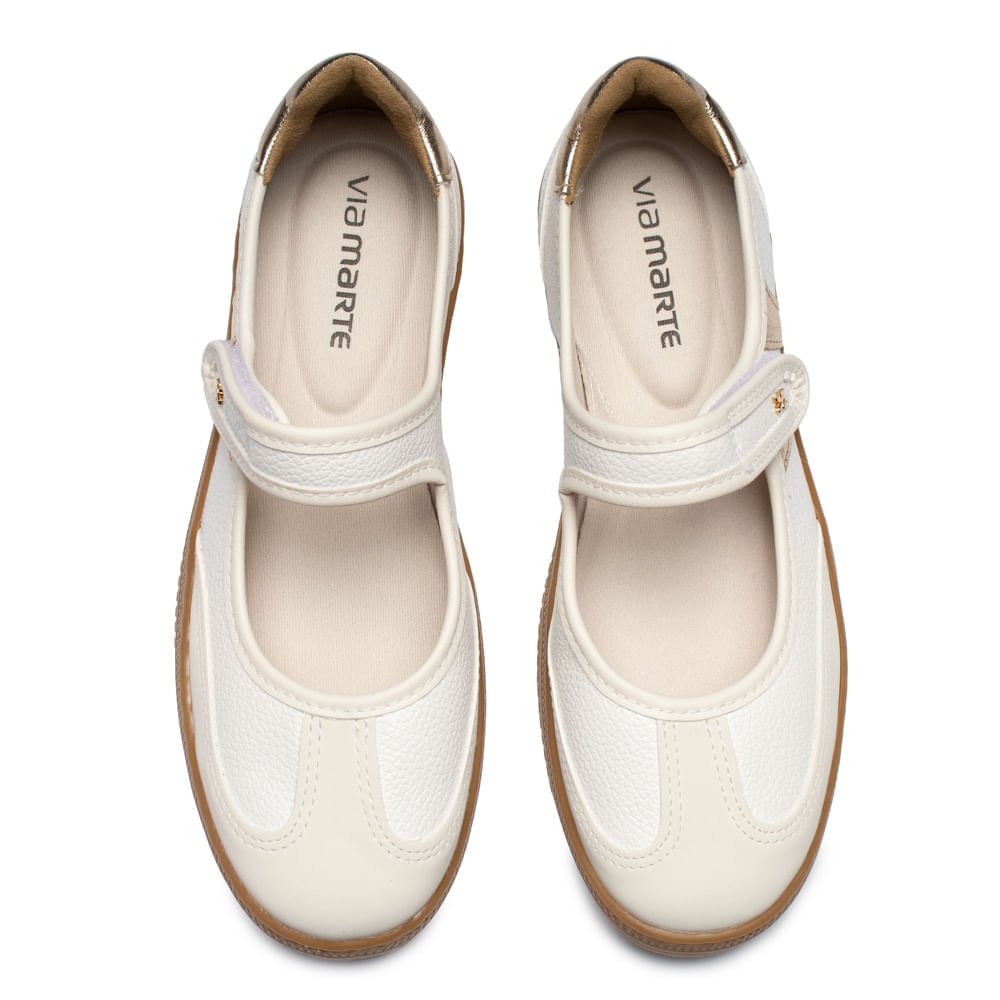 Sapatilha Feminina Via Marte Nobuck Branco/Dourado Branco 4