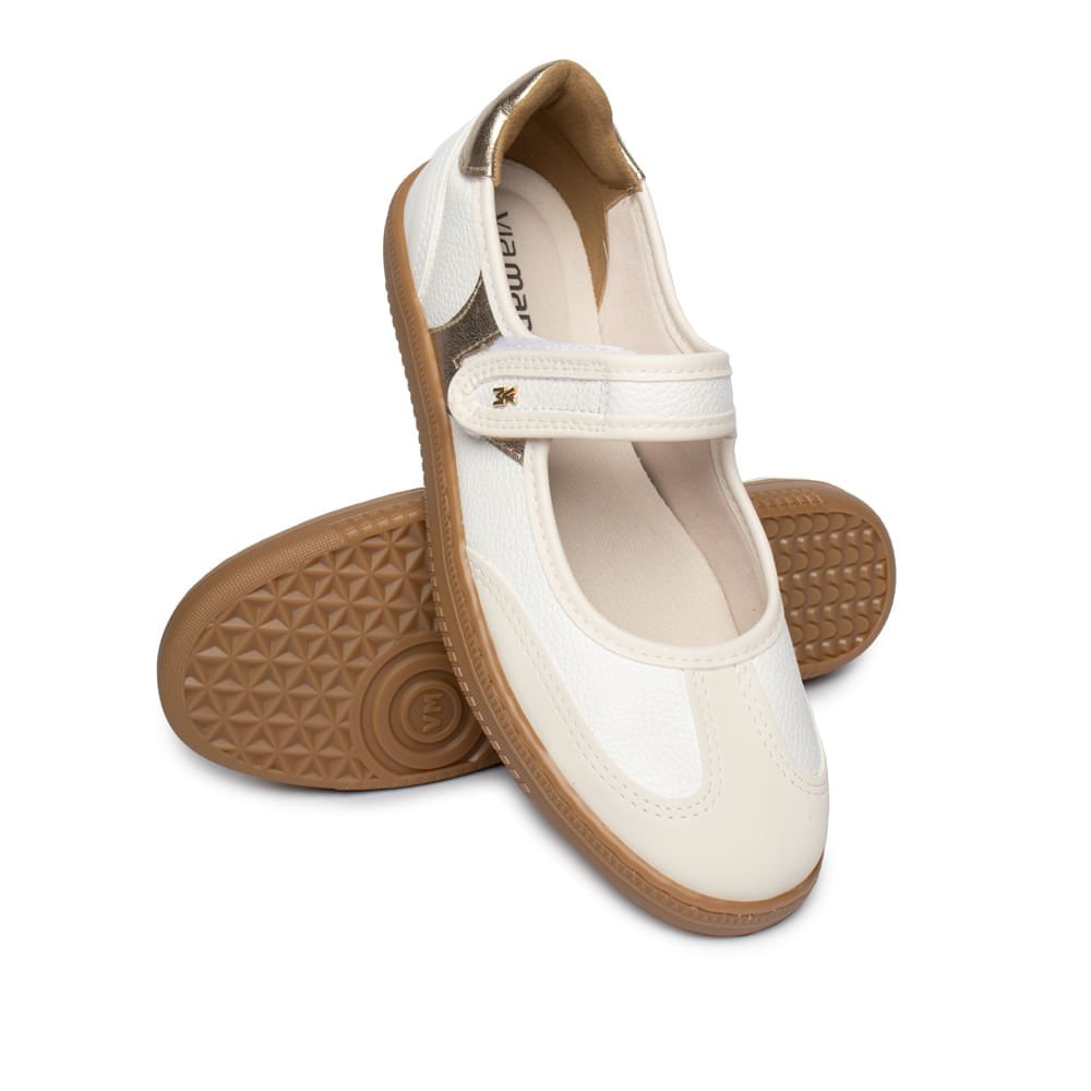 Sapatilha Feminina Via Marte Nobuck Branco/Dourado Branco 5