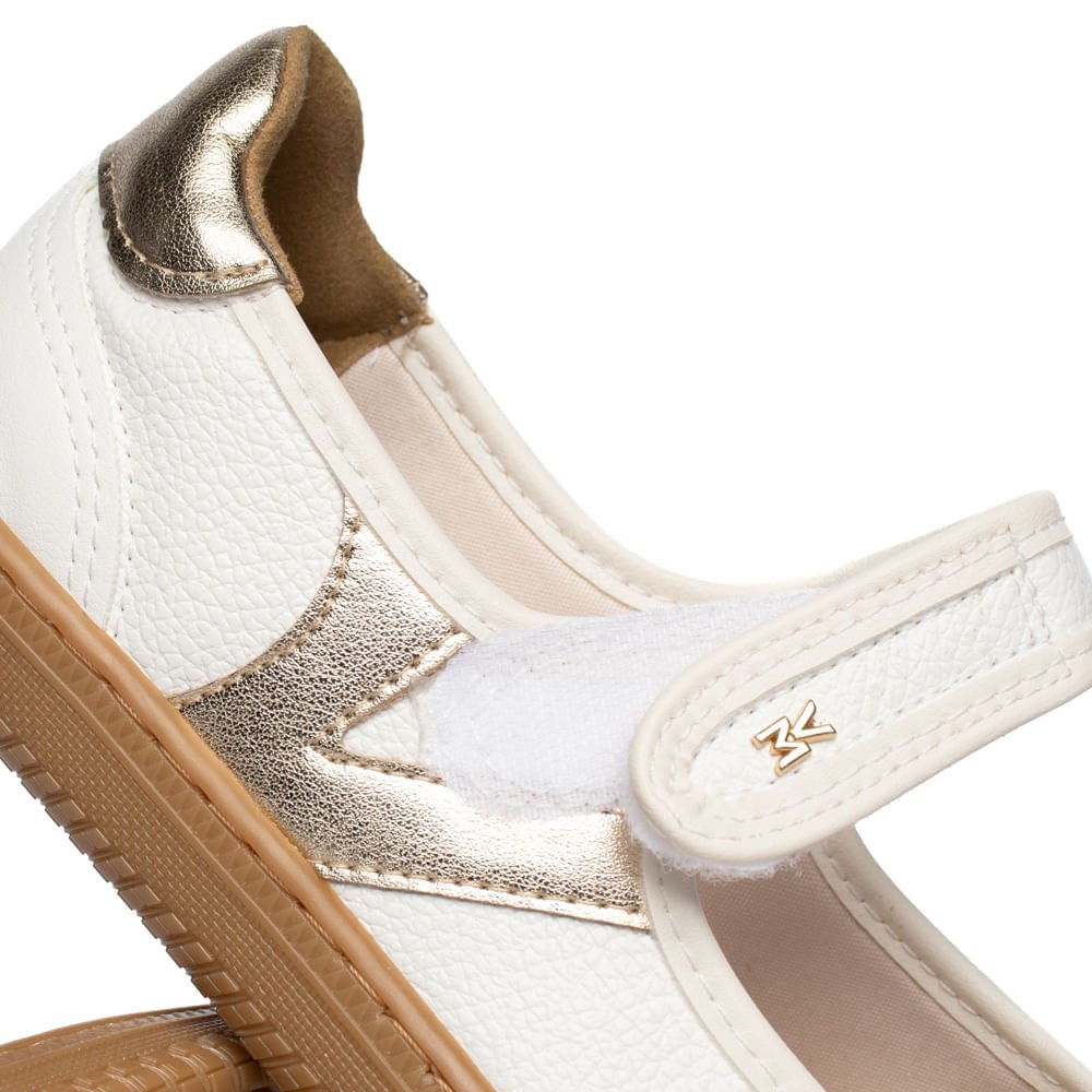 Sapatilha Feminina Via Marte Nobuck Branco/Dourado Branco 6