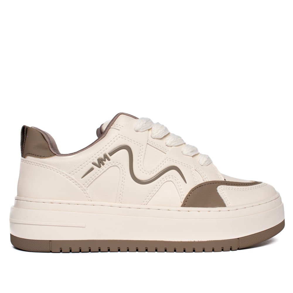 Tênis Feminino Via Marte Flatform Recortes Branco/Cinza