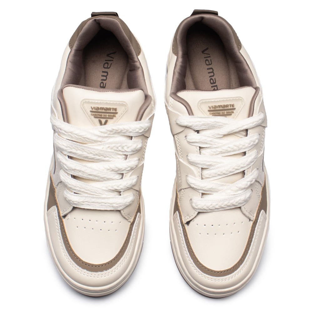 Tênis Feminino Via Marte Flatform Recortes Branco/Cinza Branco 4