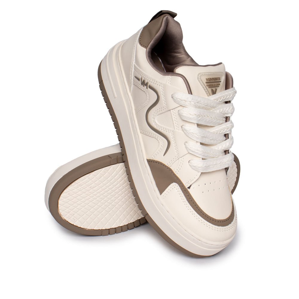 Tênis Feminino Via Marte Flatform Recortes Branco/Cinza Branco 5