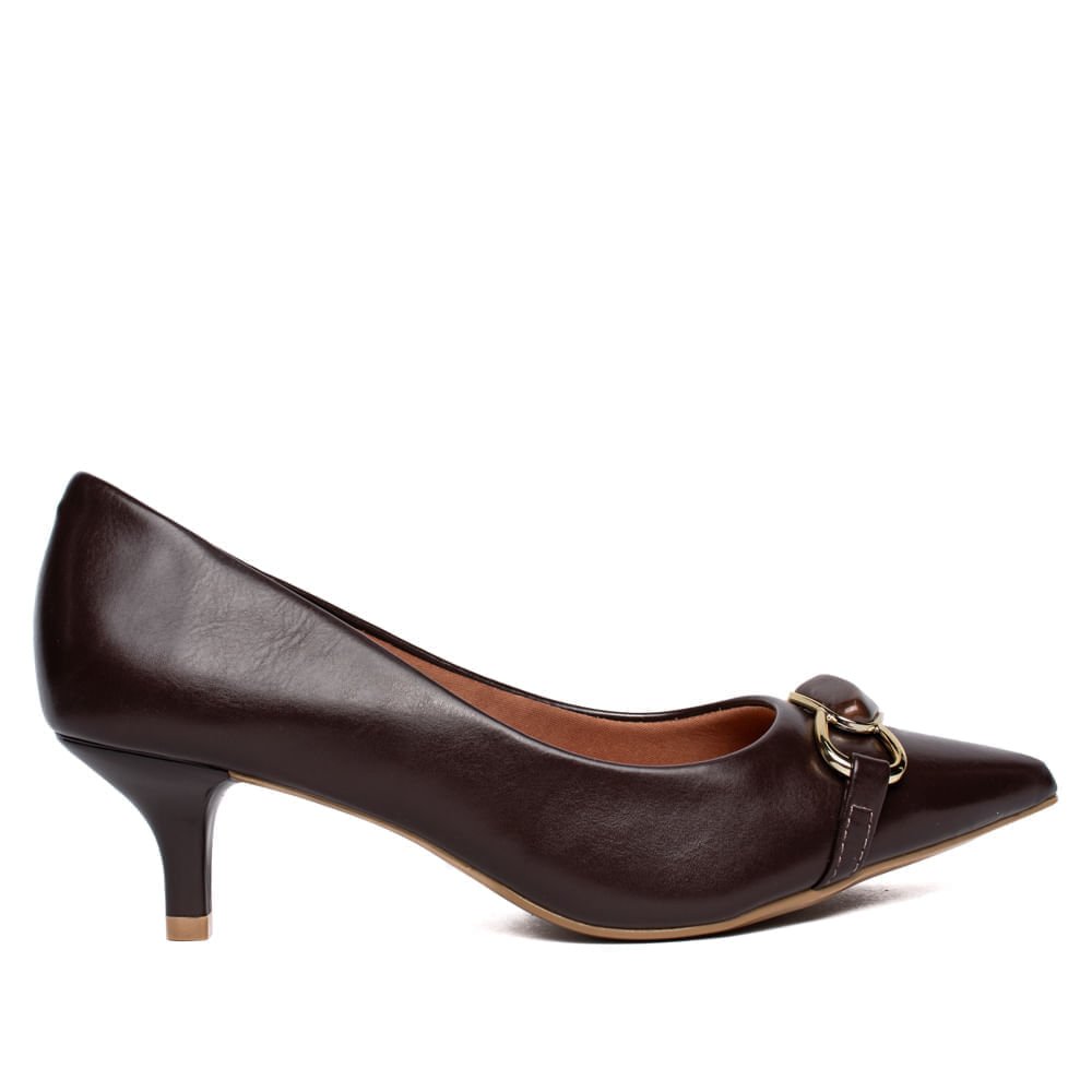 Scarpin Feminino Vizzano Salto Fino Pedraria Marrom Escuro
