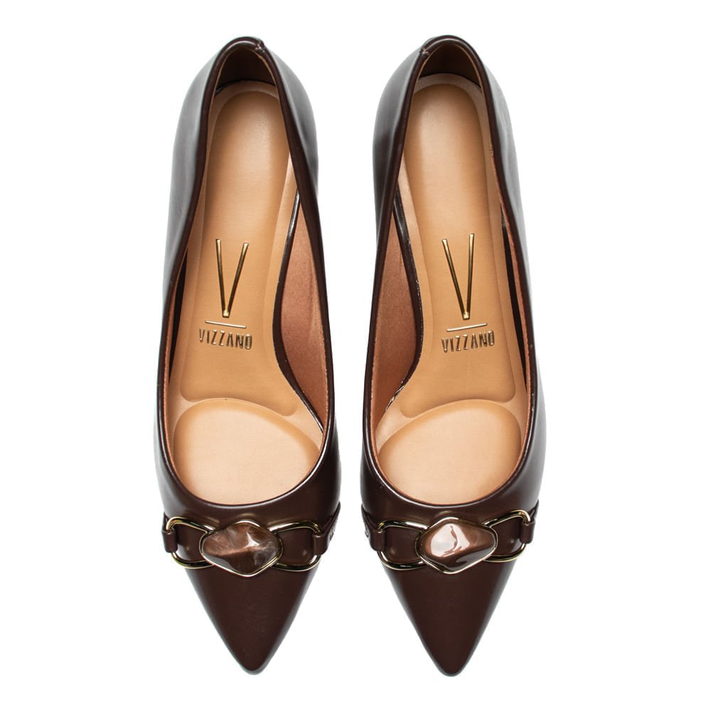Scarpin Feminino Vizzano Salto Fino Pedraria Marrom Escuro Marrom 4