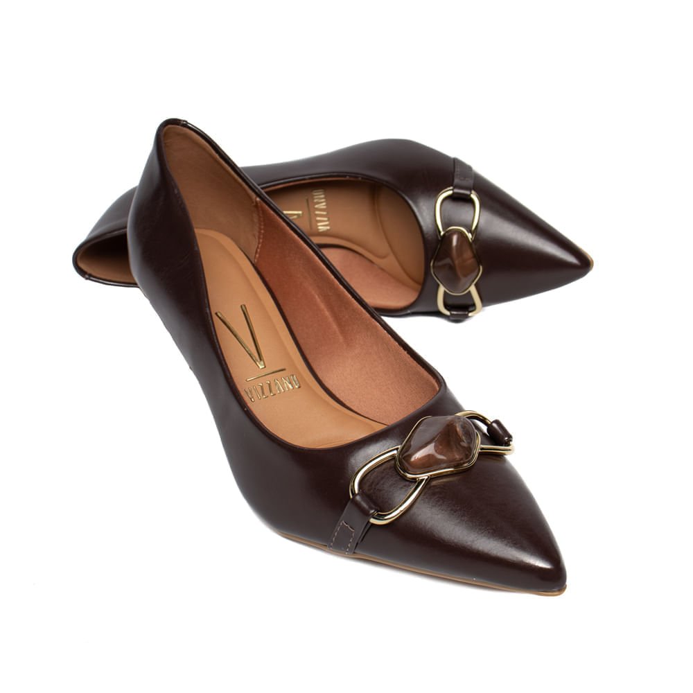 Scarpin Feminino Vizzano Salto Fino Pedraria Marrom Escuro Marrom 5