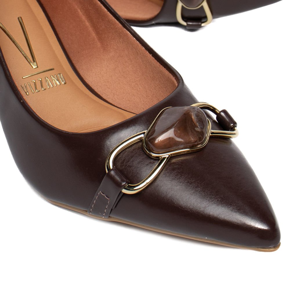 Scarpin Feminino Vizzano Salto Fino Pedraria Marrom Escuro Marrom 6