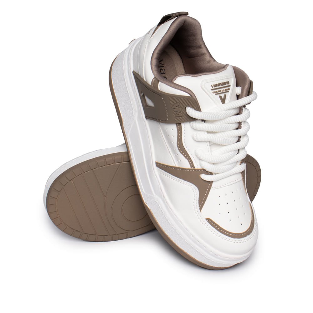 Tênis Feminino Via Marte Napa Bicolor Branco/Marrom Branco 5