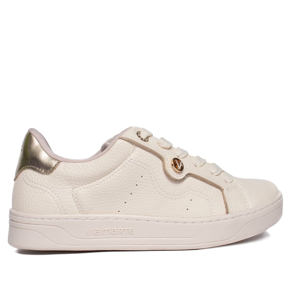 Tênis Feminino Via Marte Casual Napa Strass Branco/Dourado