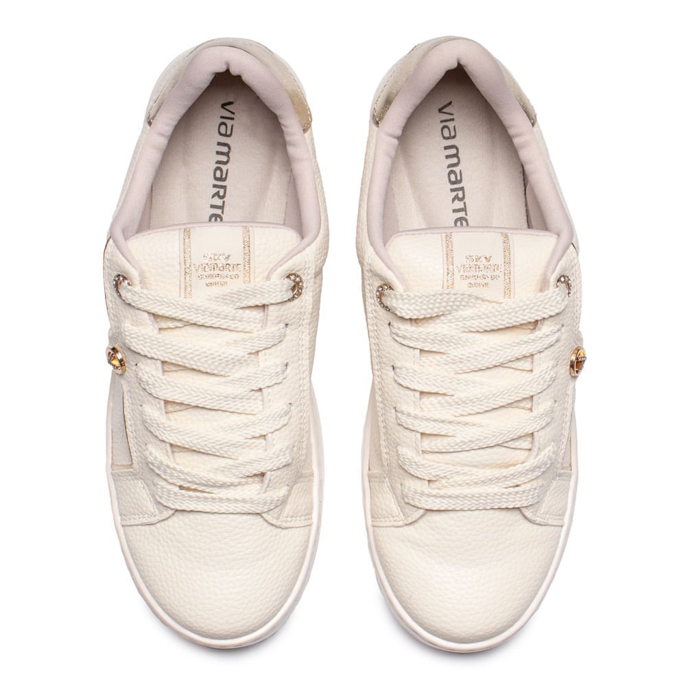 Tênis Feminino Via Marte Casual Napa Strass Branco/Dourado Branco 4