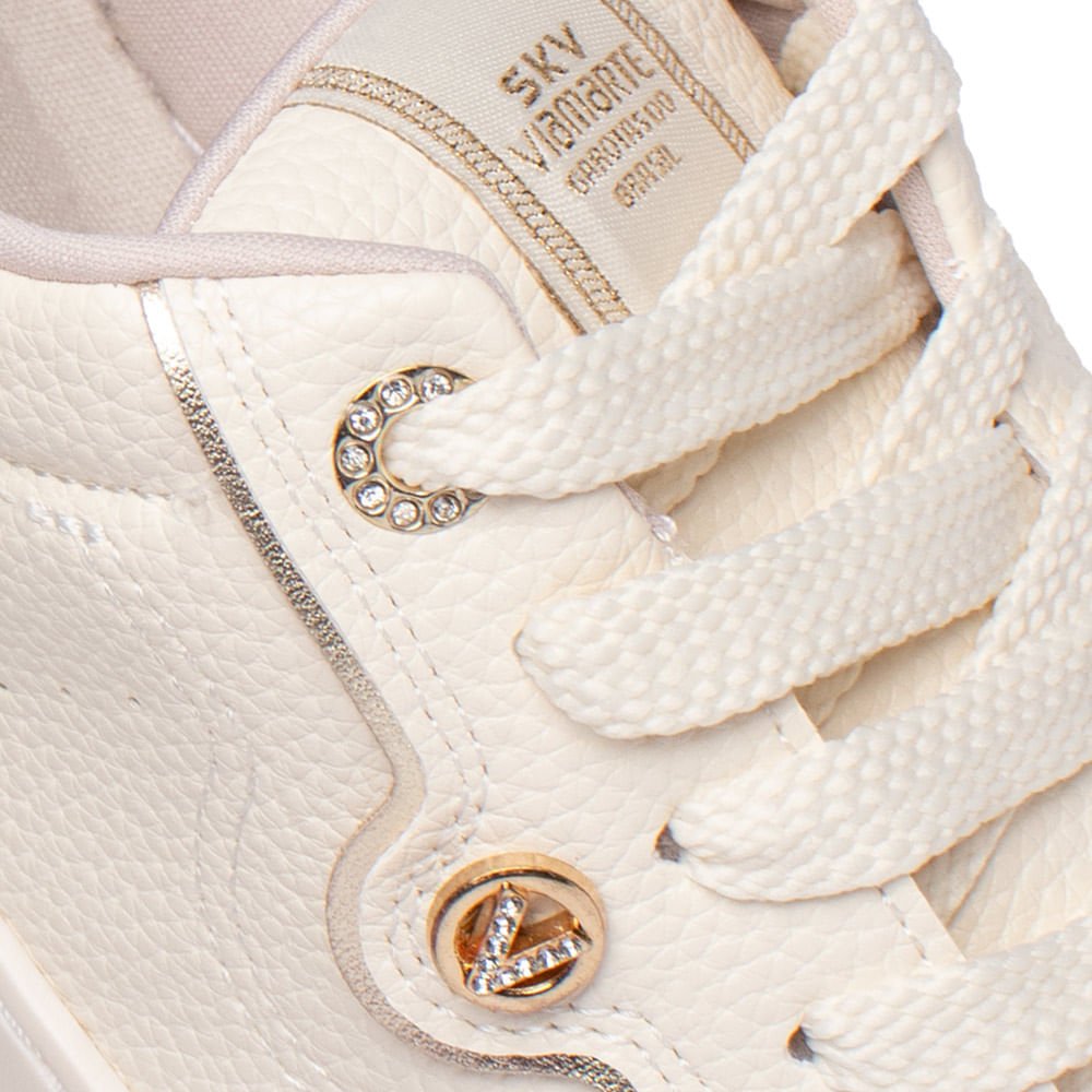 Tênis Feminino Via Marte Casual Napa Strass Branco/Dourado Branco 5