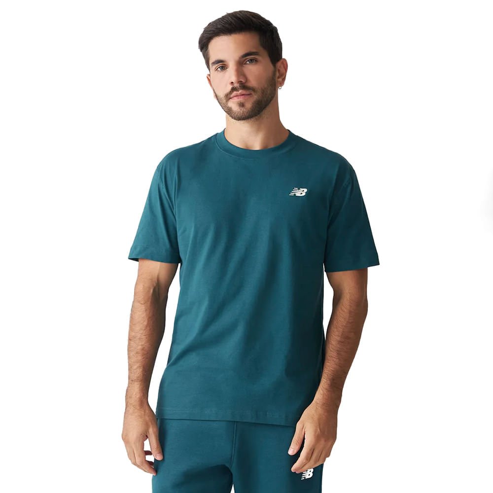 Camiseta Masculina New Balance Essentials Sl Azul/Branco