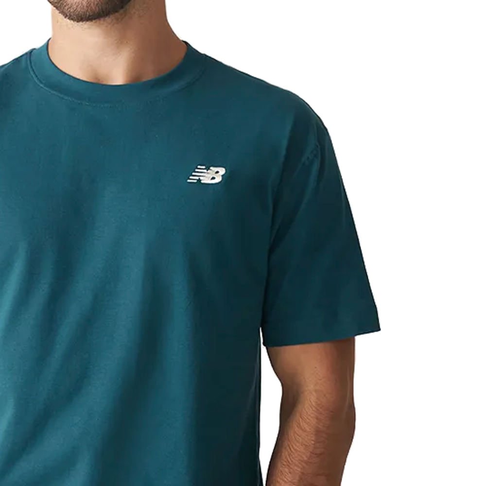 Camiseta Masculina New Balance Essentials Sl Azul/Branco Azul 2