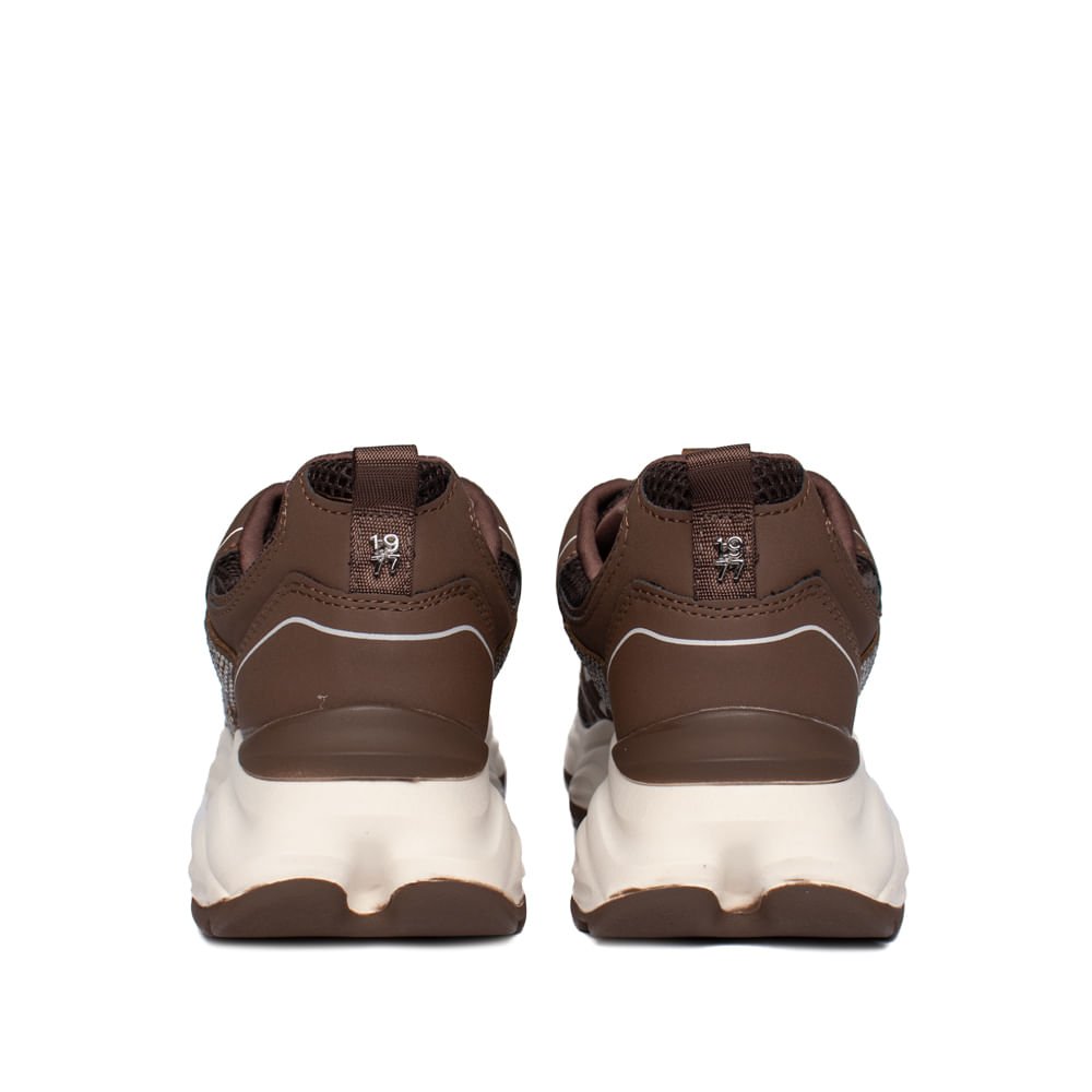 Tênis Feminino Via Marte Casual Chunky Strass Marrom/Branco