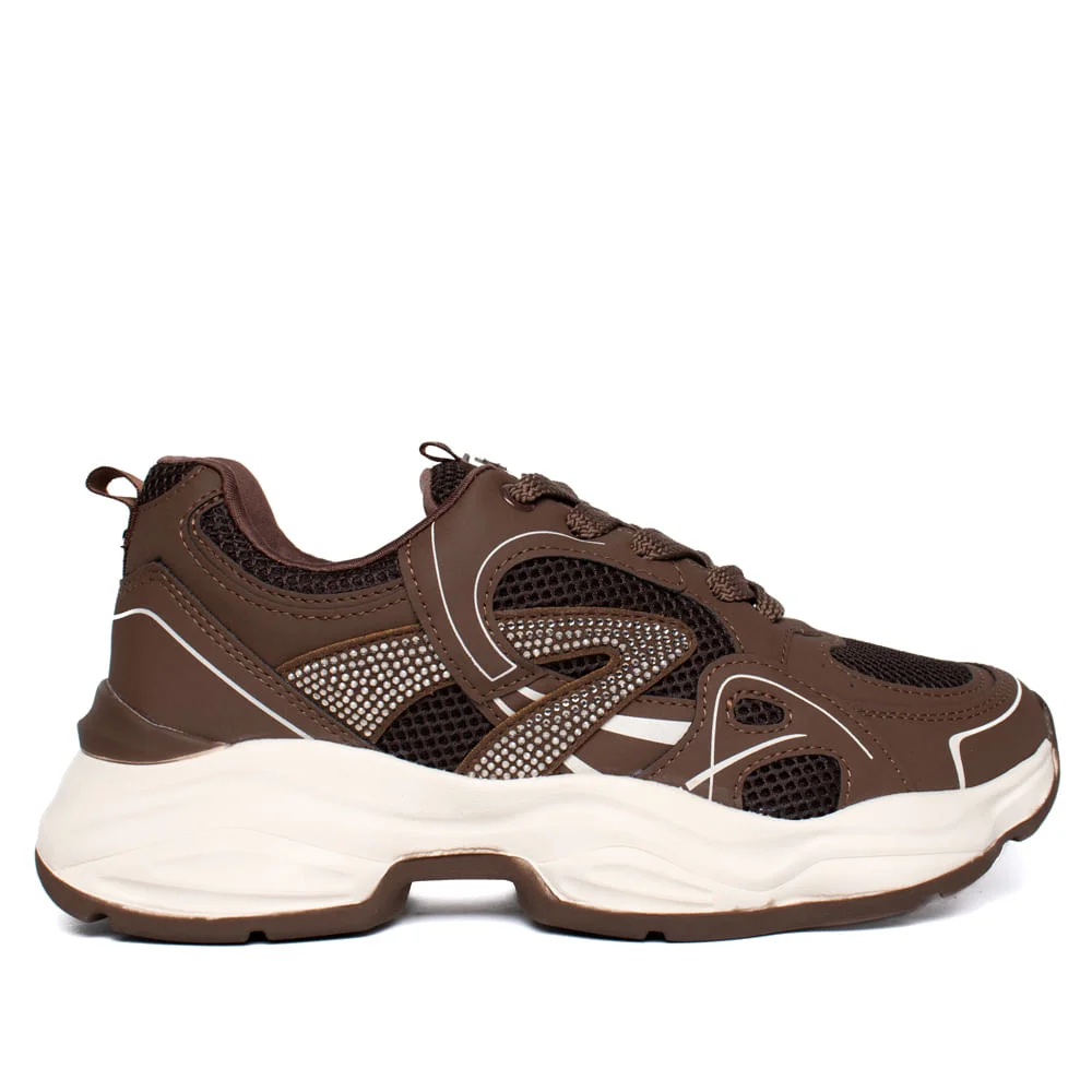 Tênis Feminino Via Marte Casual Chunky Strass Marrom/Branco Marrom/Branco 5