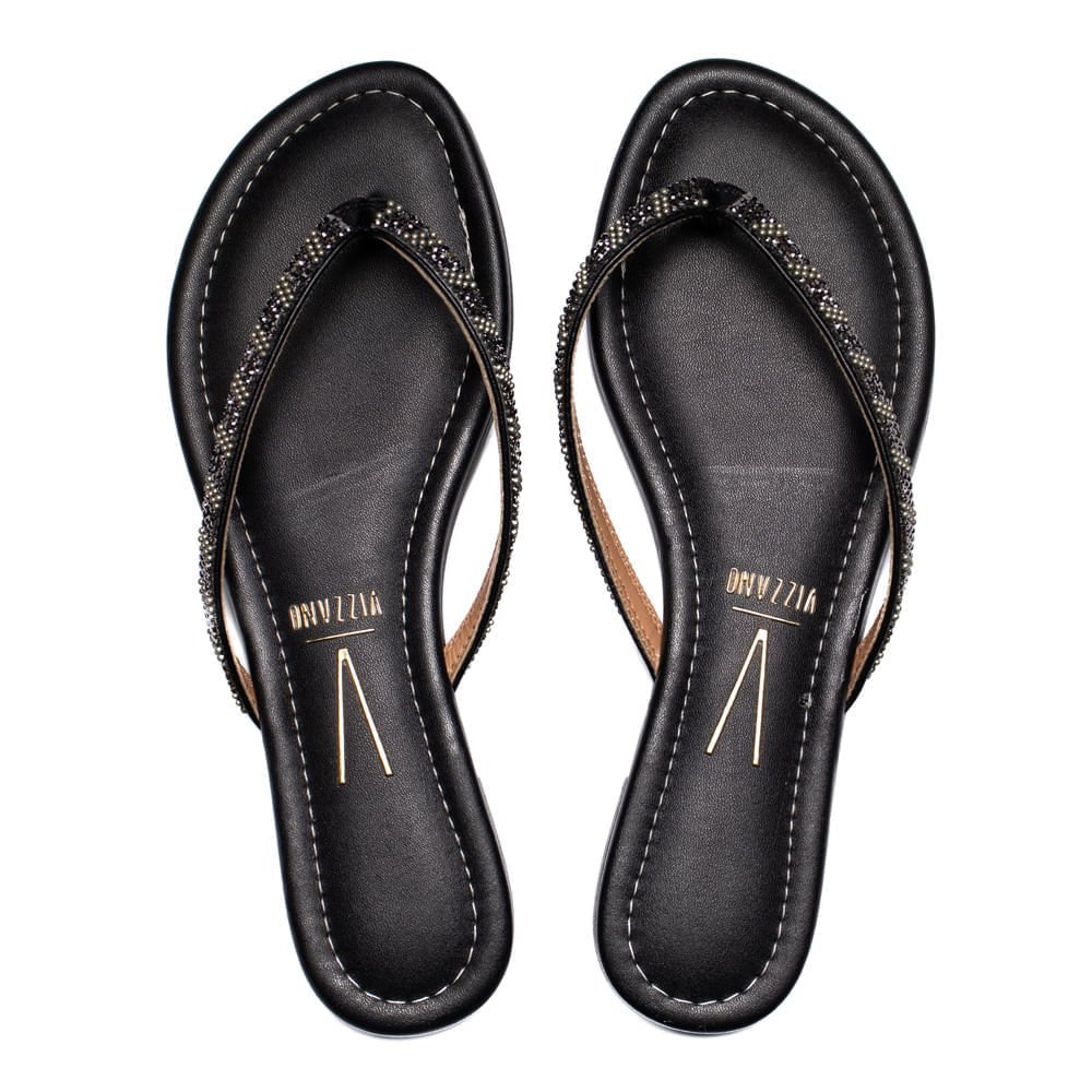 Chinelo Rasteira Feminino Vizzano Pelica Strass Preto