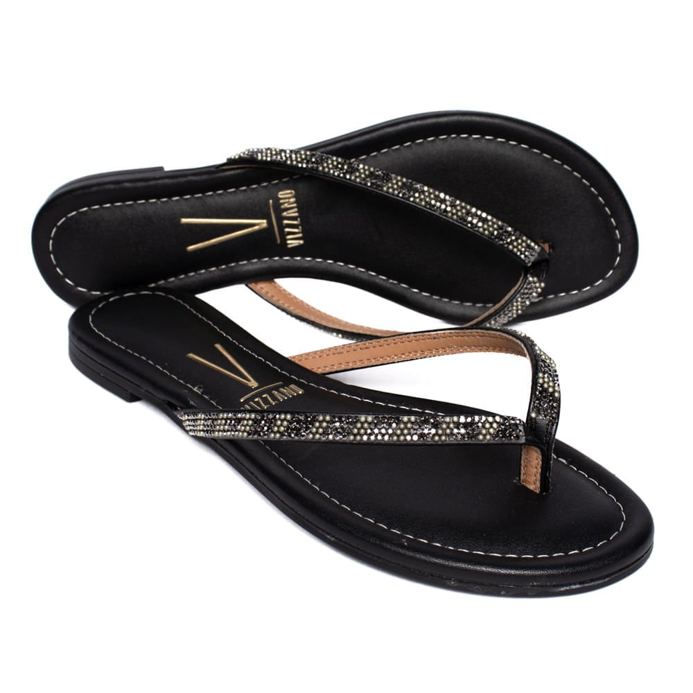 Chinelo Rasteira Feminino Vizzano Pelica Strass Preto Preto 5