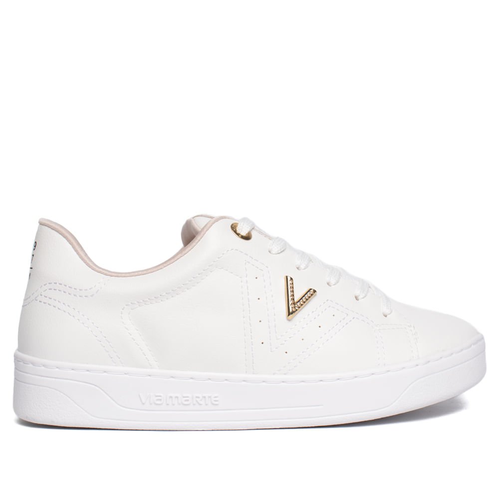 Tênis Feminino Via Marte Casual Napa Brilho Branco/Dourado