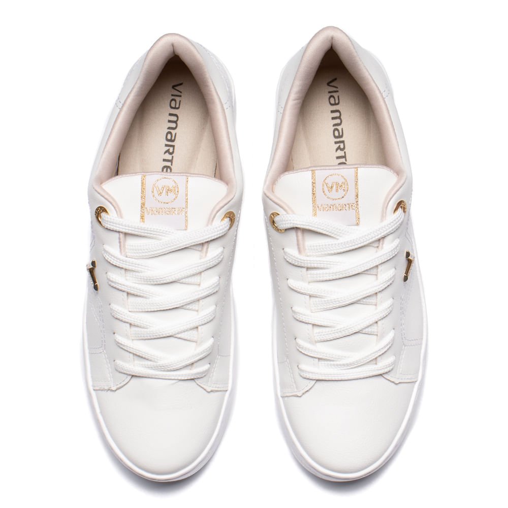 Tênis Feminino Via Marte Casual Napa Brilho Branco/Dourado Branco 4