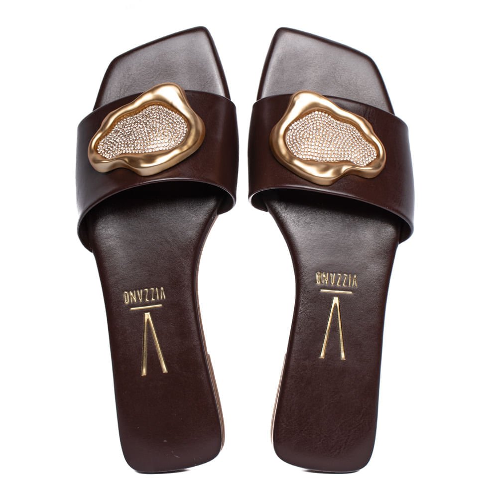 Chinelo Rasteira Feminino Vizzano Napa Garda Marrom Escuro
