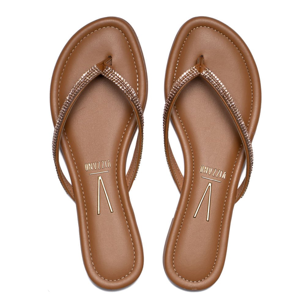Chinelo Rasteira Feminino Vizzano Pelica Strass Caramelo