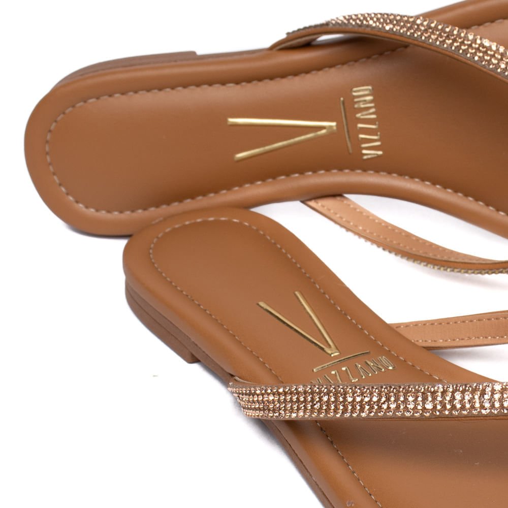 Chinelo Rasteira Feminino Vizzano Pelica Strass Caramelo Marrom 6