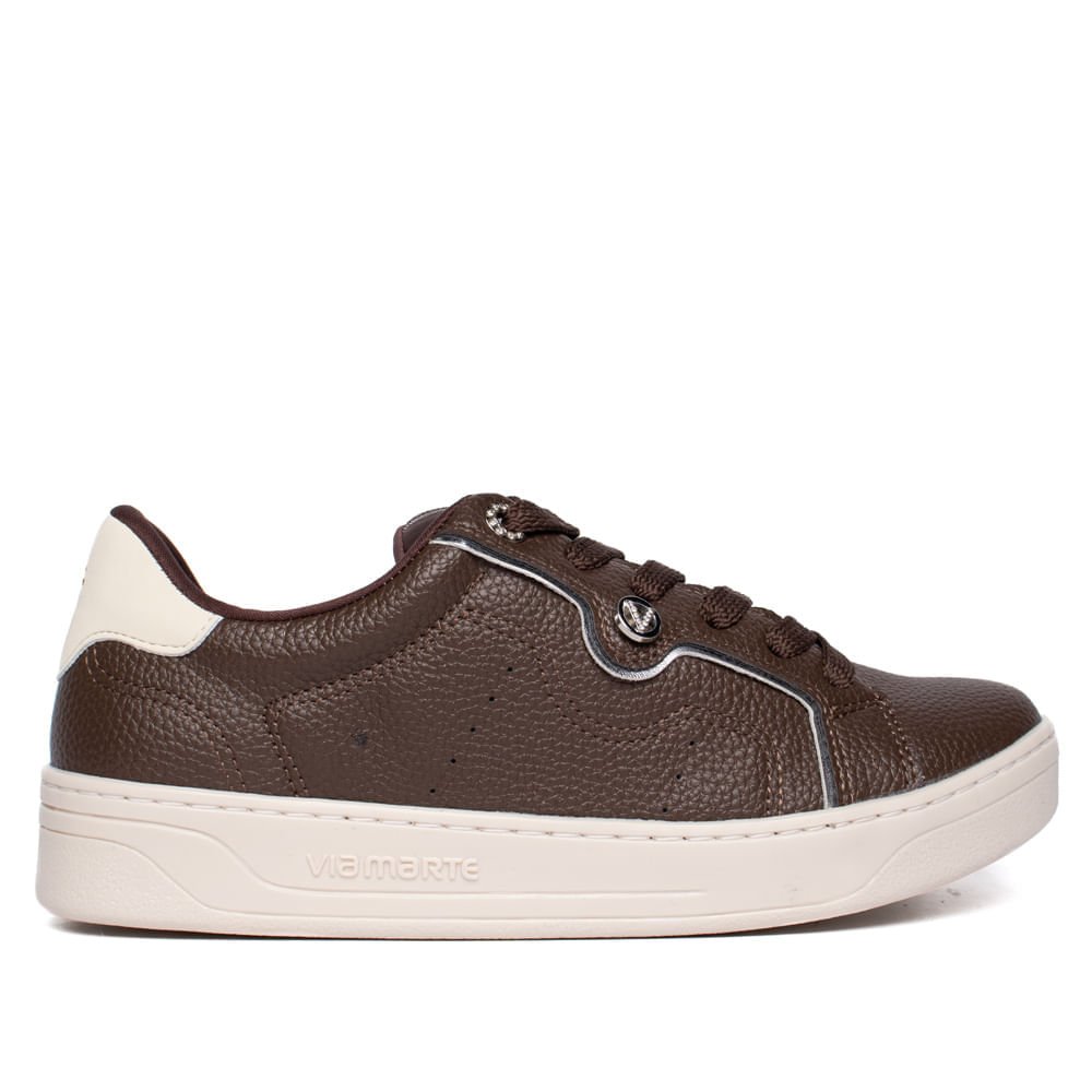 Tênis Feminino Via Marte Casual Napa Strass Marrom/Prata