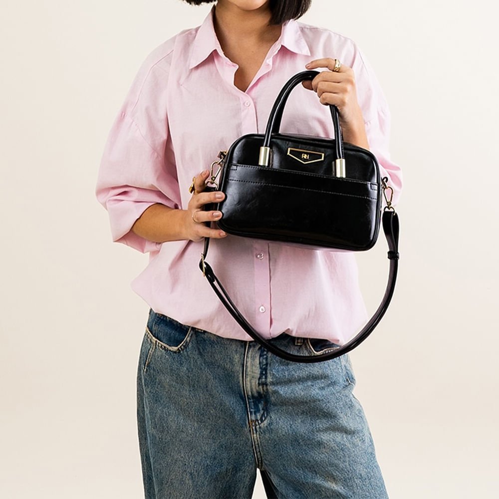 Bolsa Feminina Rafitthy Baú Pequena Bolso Frontal Preto Preto 4