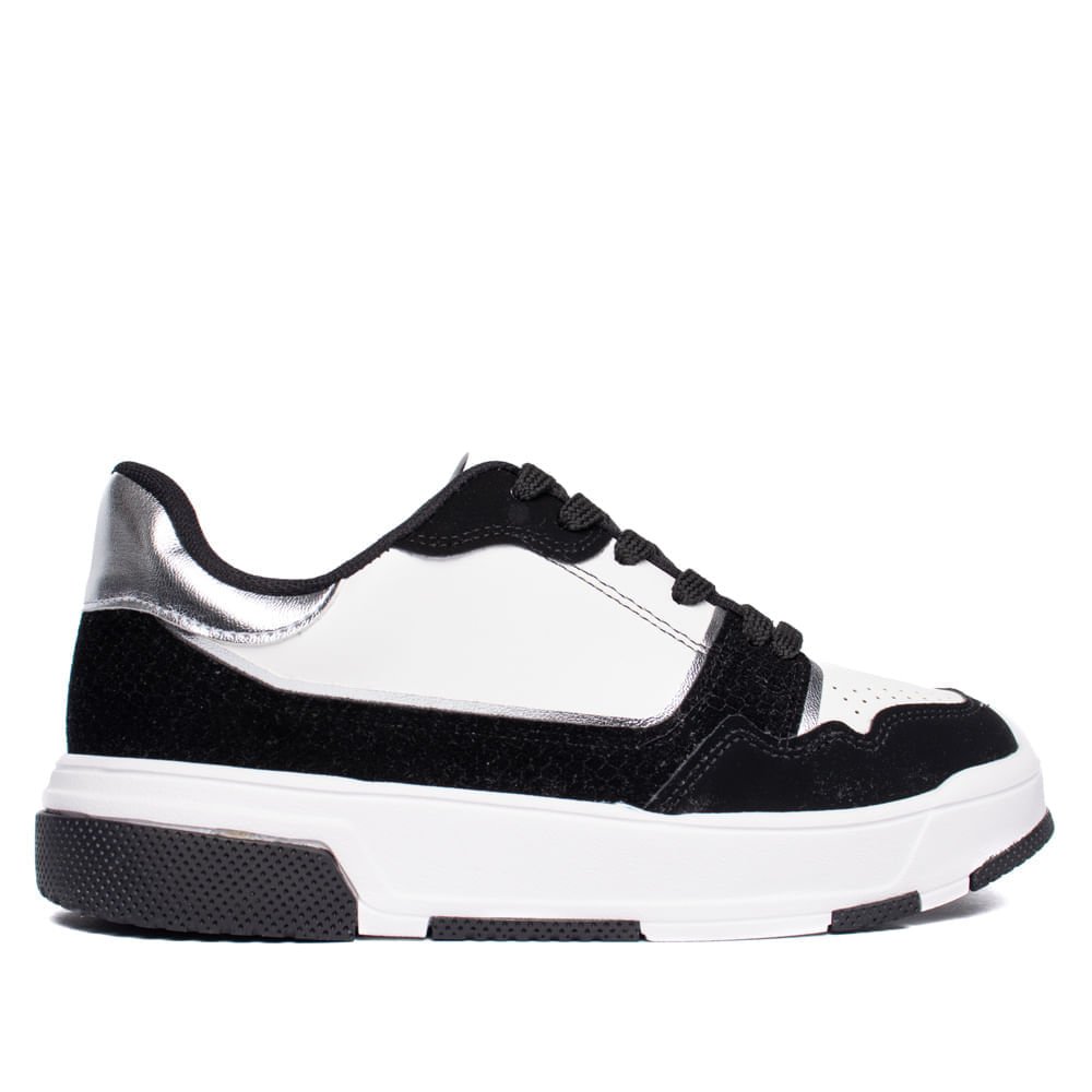 Tênis Feminino Vizzano Casual Pelica Textura Branco/Preto