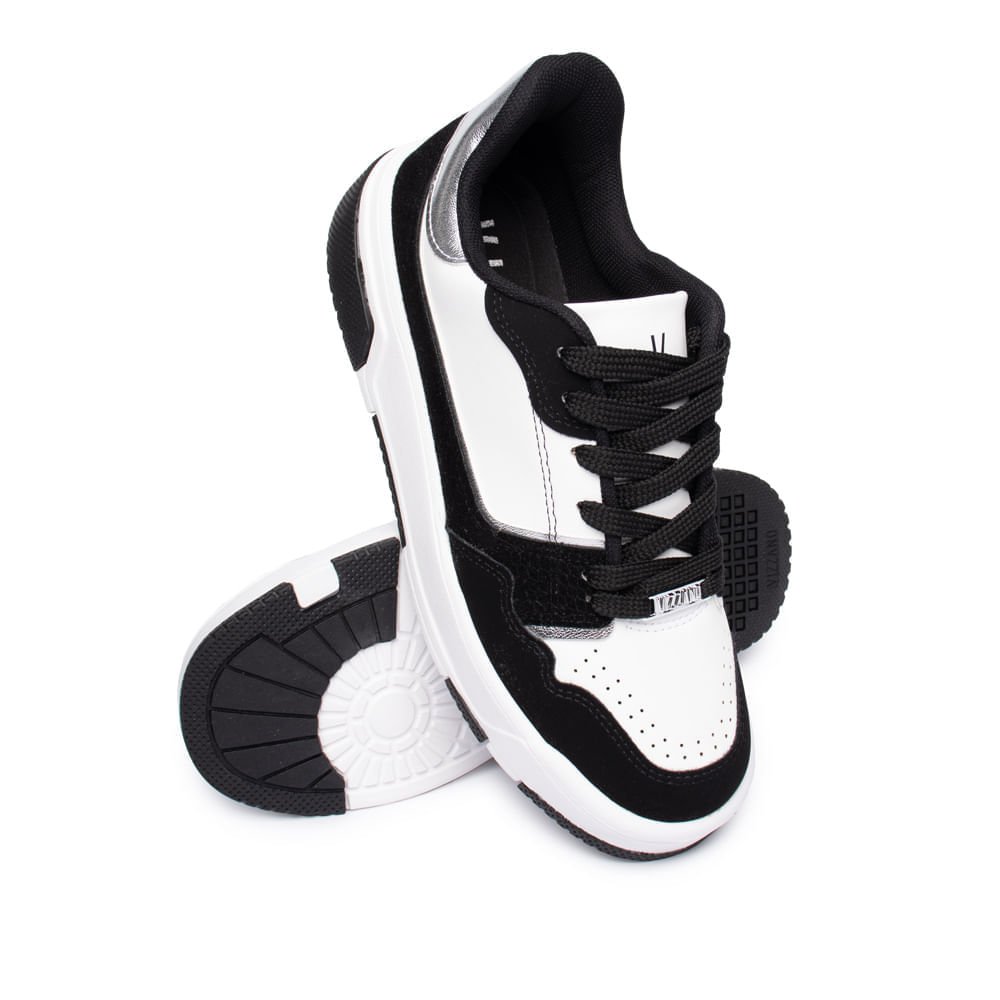 Tênis Feminino Vizzano Casual Pelica Textura Branco/Preto Branco/Preto 5
