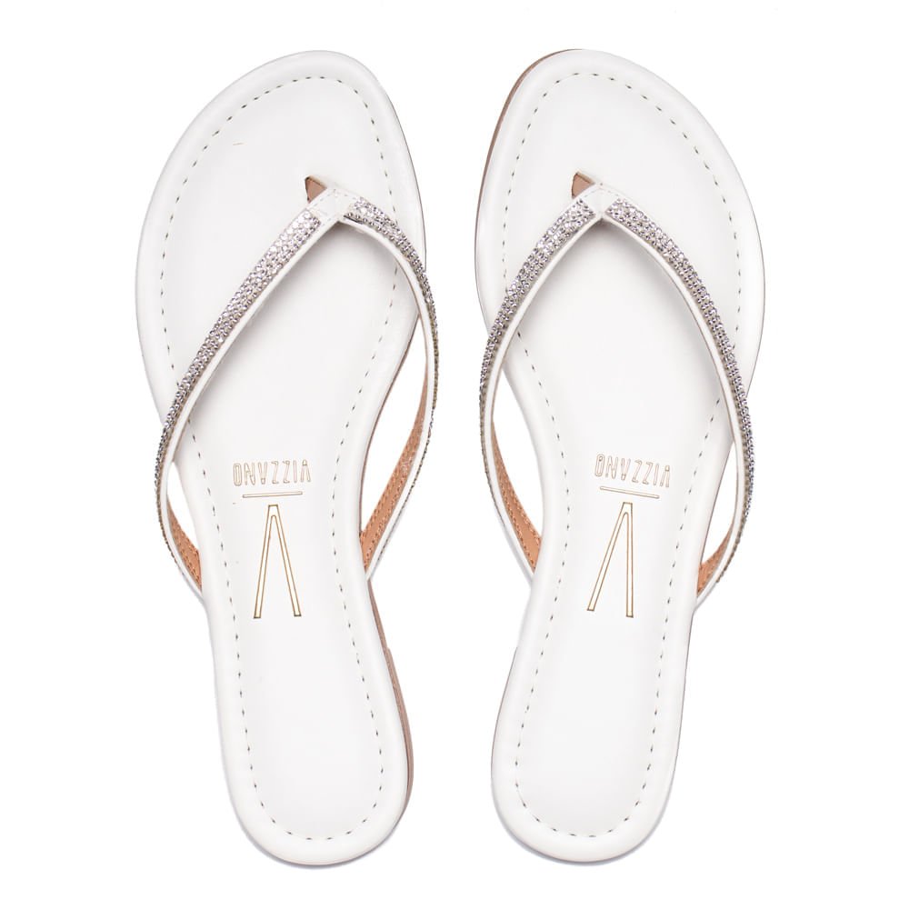 Chinelo Rasteira Feminino Vizzano Pelica Strass Branco