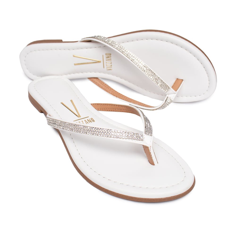 Chinelo Rasteira Feminino Vizzano Pelica Strass Branco Branco 4