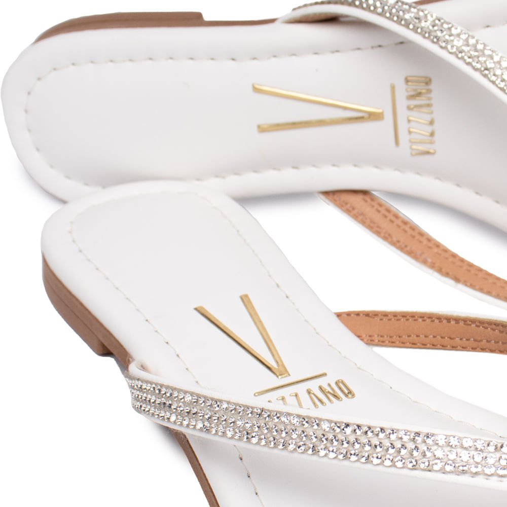 Chinelo Rasteira Feminino Vizzano Pelica Strass Branco Branco 5