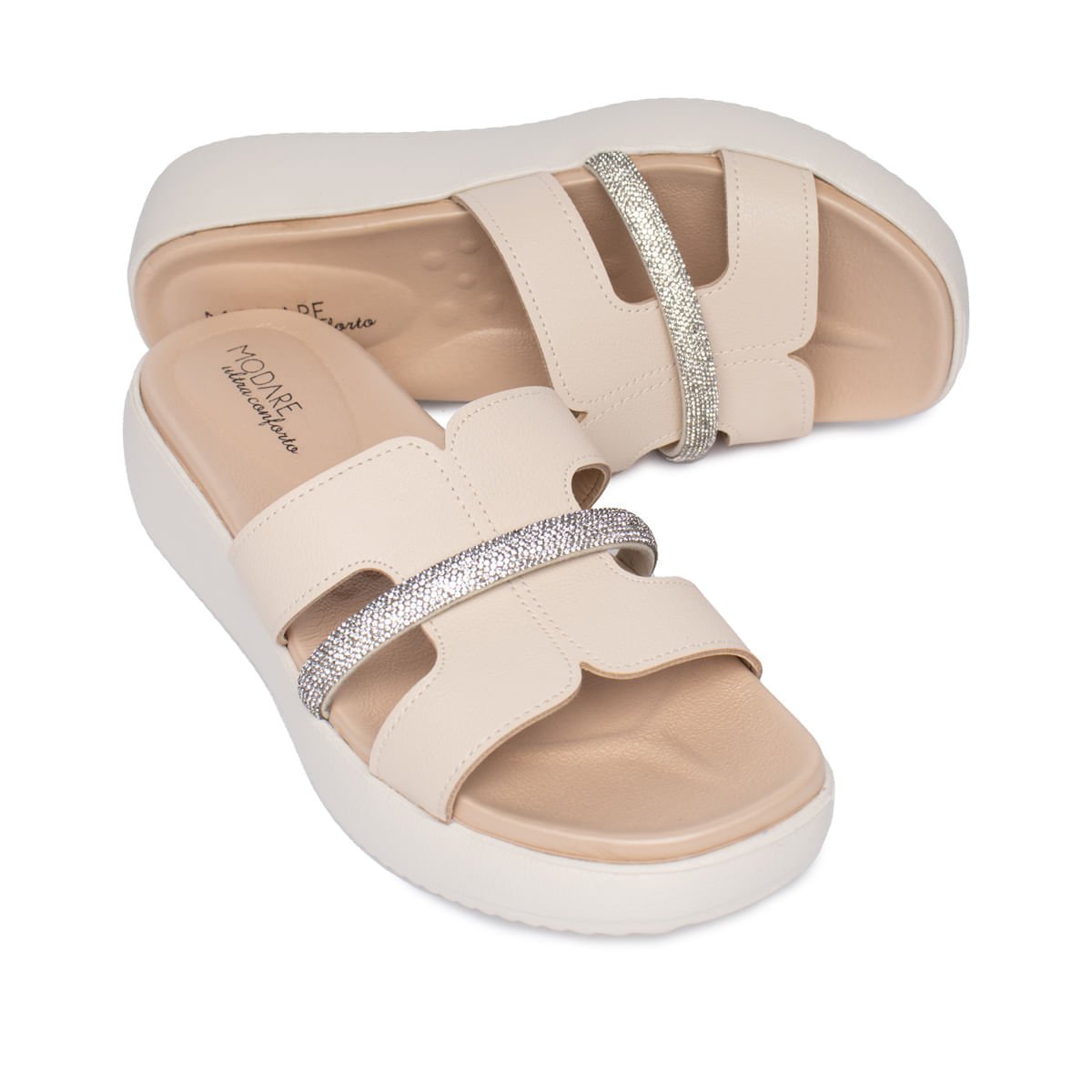 Tamanco Feminino Modare Detalhe Strass Creme Bege 6
