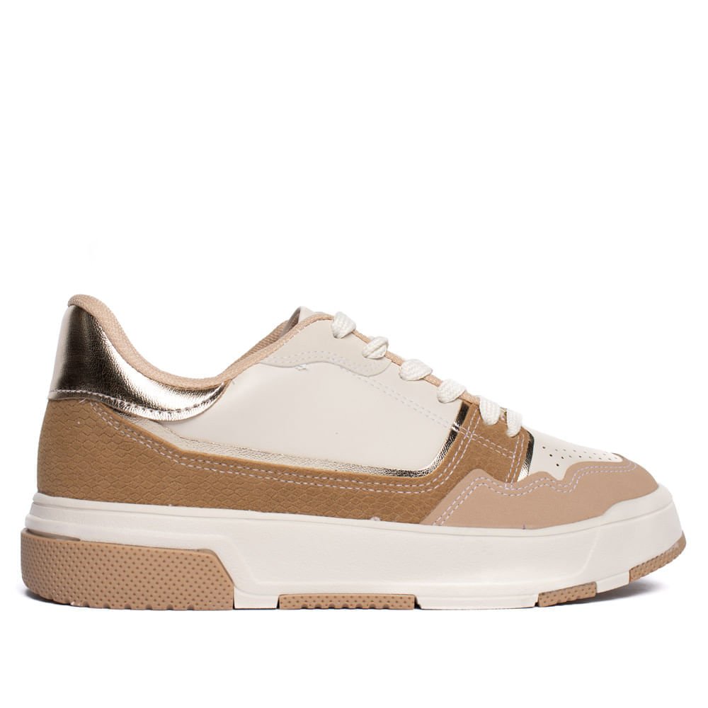 Tênis Feminino Vizzano Flatform Recortes Texturas Bege
