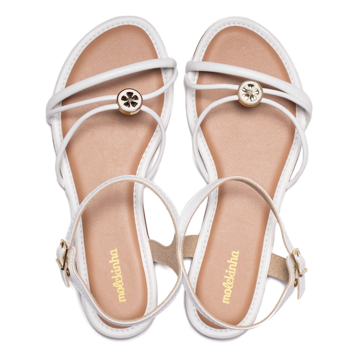 Sandália Rasteira Infantil Molekinha Napa Flor Branco/Dourado Branco/Dourado 3