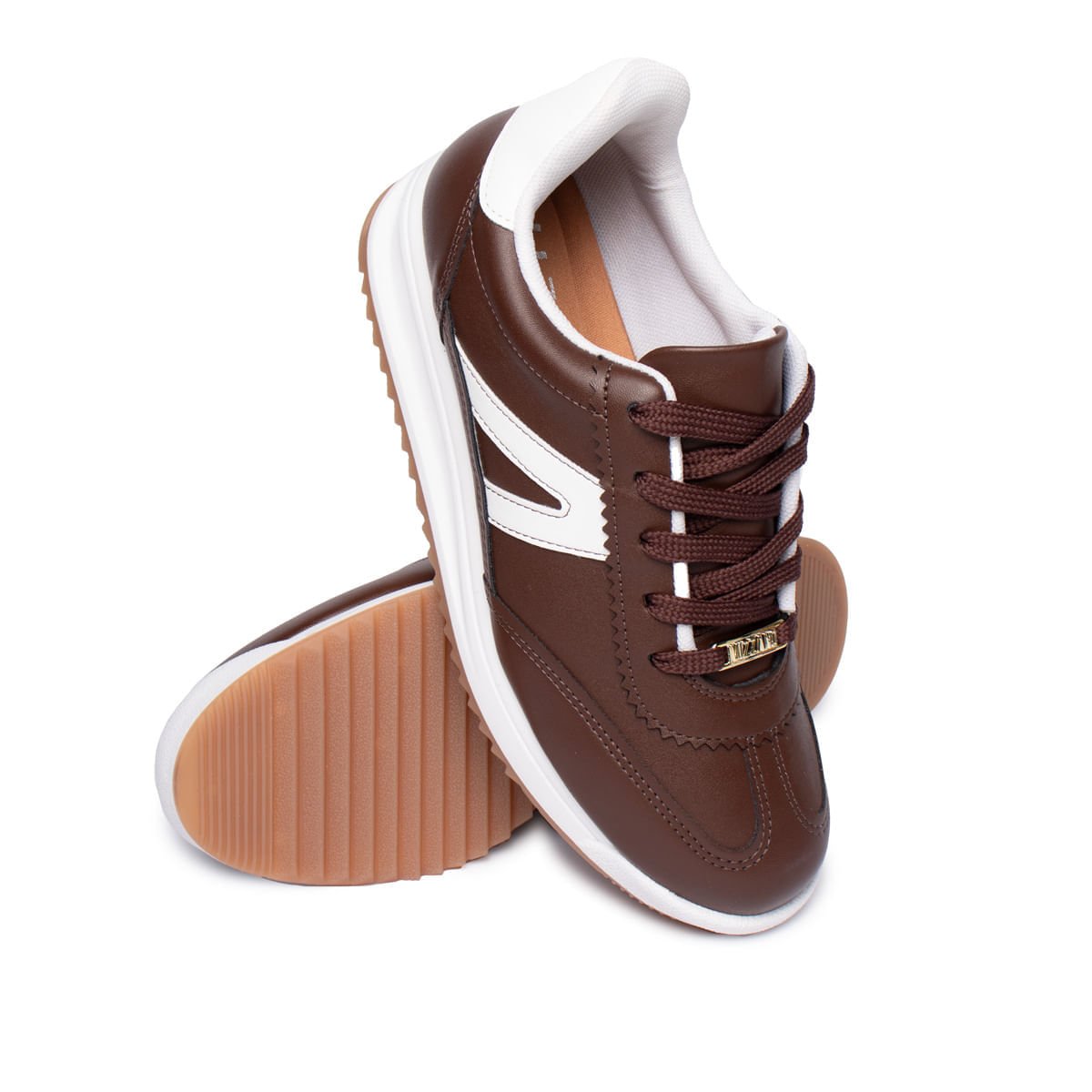 Tênis Feminino Vizzano Casual Pelica Recortes Marrom/Branco Marrom/Preto 5