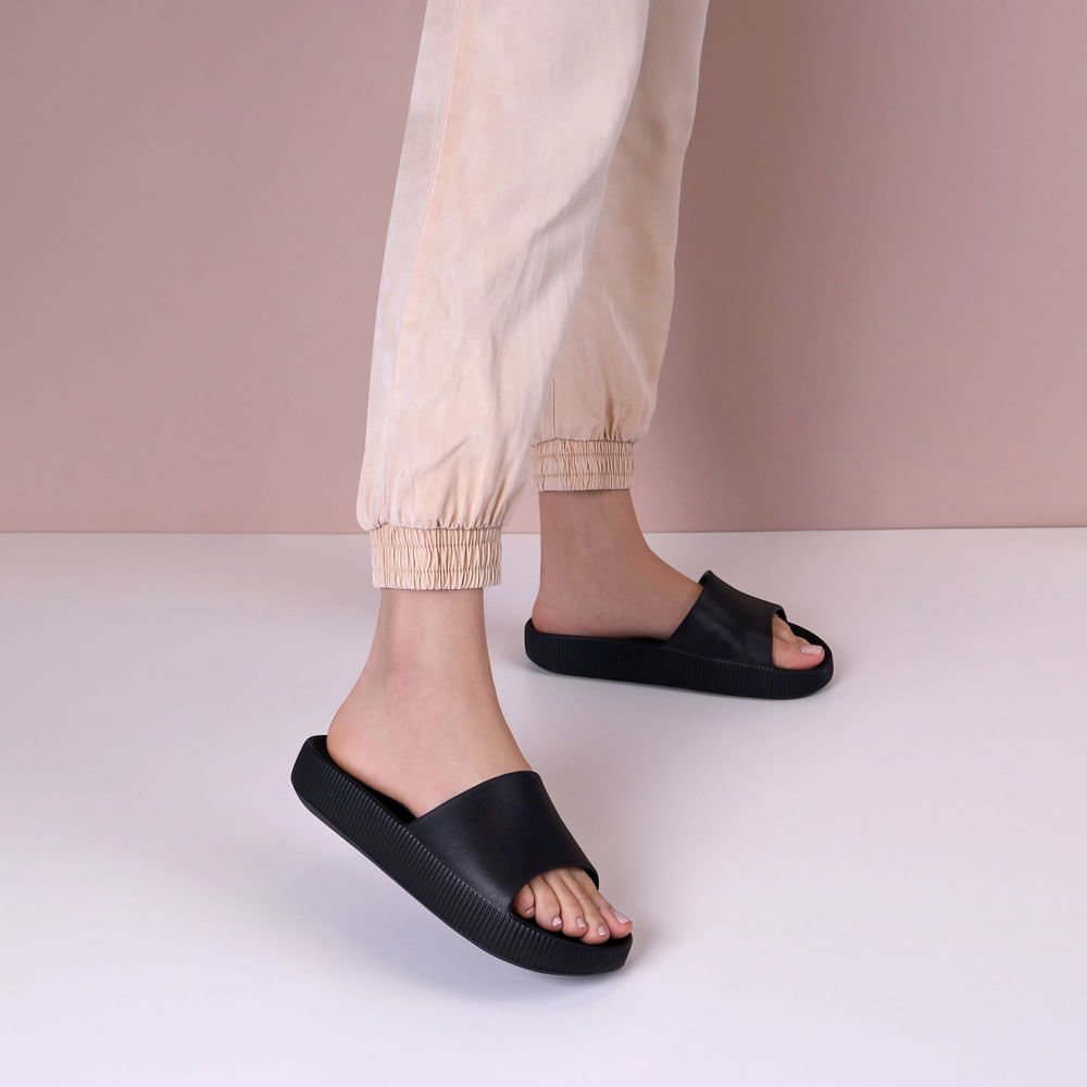 Chinelo Slide Preto Poofy Salto Plataforma Eva Preto 6