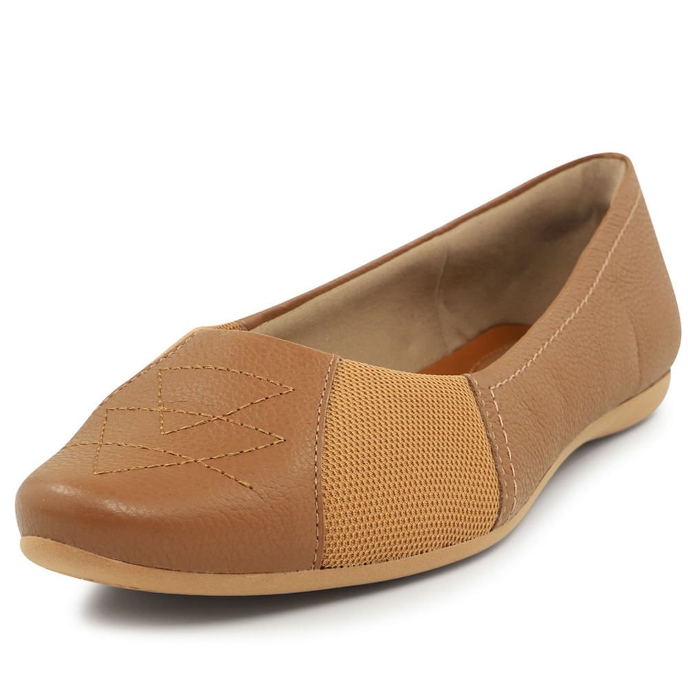 Sapatilha Camel Couro Bico Redondo Bordado Marrom 5