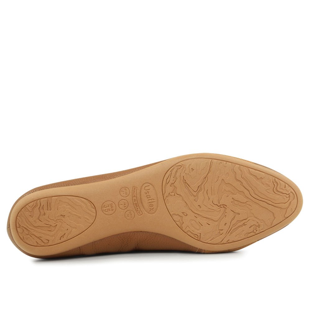 Sapatilha Camel Couro Bico Redondo Bordado Marrom 6